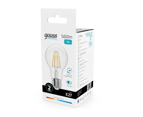 Лампа Gauss Filament Elementary А60 7W 560lm 4100К Е27 LED 1/10/50
Артикул: 22227