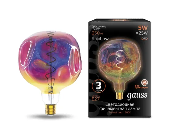 Лампа Gauss Filament G150 5W 250lm 1800К Е27 rainbow LED 1/6
Артикул: 1007802103