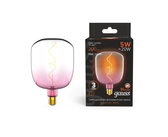 Лампа Gauss Filament V140 5W 200lm 1800К Е27 pink-clear flexible LED 1/6
Артикул: 1010802105