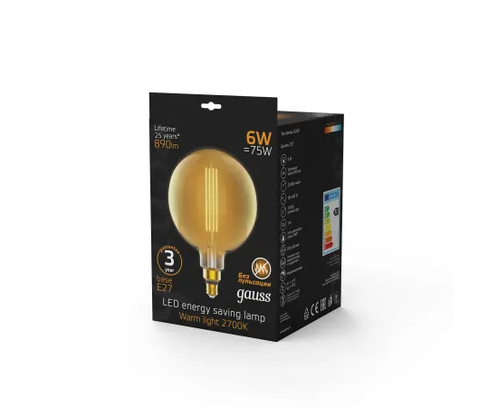 Лампа Gauss Filament G200 6W 890lm 2700К Е27 golden straight LED 1/6
Артикул: 154802118