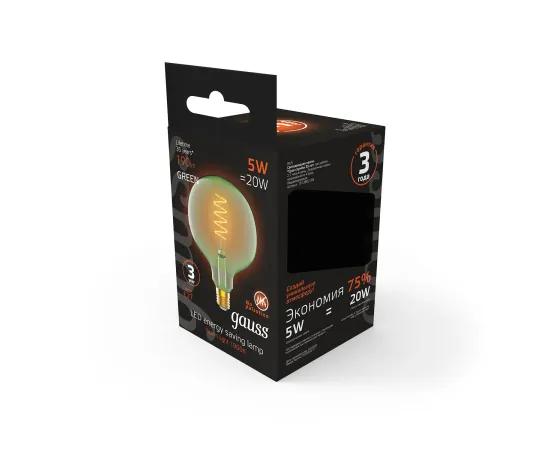 Лампа Gauss Filament G125 5W 190lm 1800К Е27 green flexible LED 1/10
Артикул: 1012802105