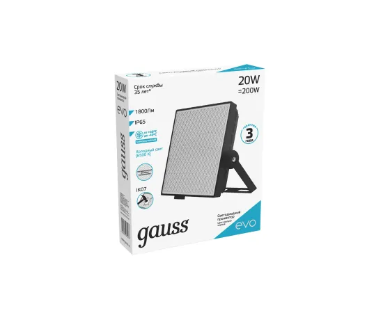 Прожектор Gauss EVO 20W 1800lm 6500K 100-240V IP65 черный LED 1/30
Артикул: 687511320