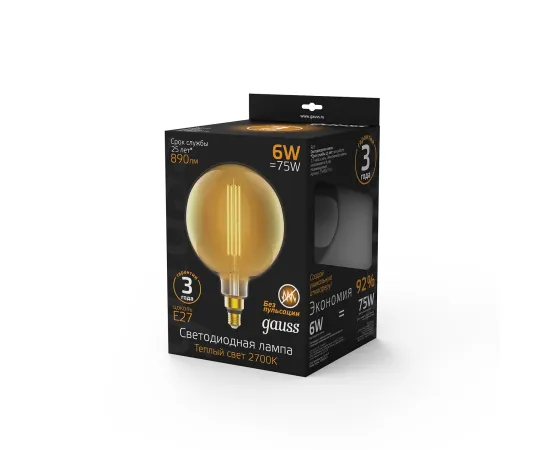 Лампа Gauss Filament G200 6W 890lm 2700К Е27 golden straight LED 1/6
Артикул: 154802118