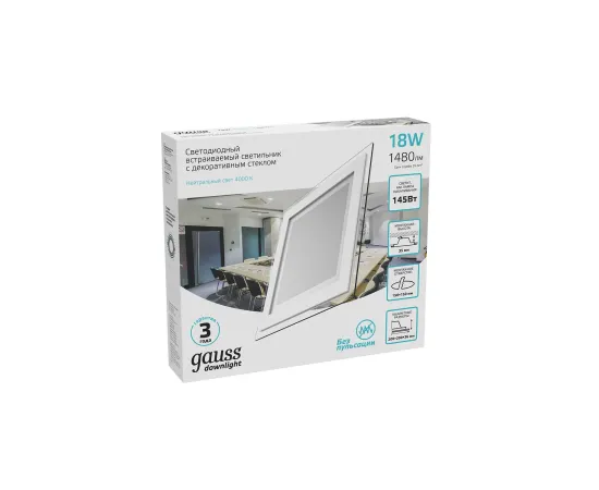 Светильник Gauss Glass кв 18W 1480lm 4000K 185-265V IP20 монт 170х170 200*200*36 с дек стек LED 1/20
Артикул: 948111218