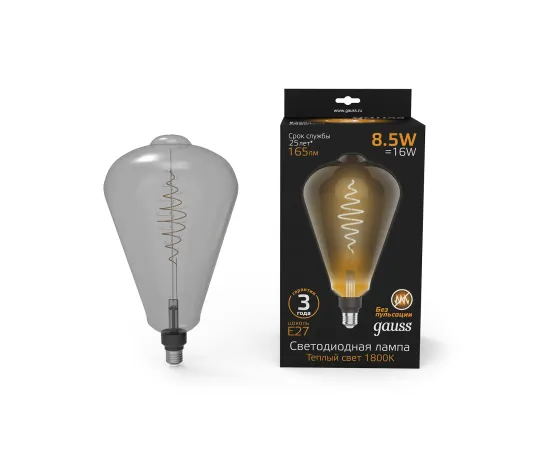 Лампа Gauss Filament ST164 8.5W 165lm 1800К Е27 gray flexible LED 1/6
Артикул: 157802005