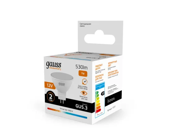Лампа Gauss Elementary MR16 12V 7W 530lm 3000K GU5.3 LED 1/10/100
Артикул: 11517