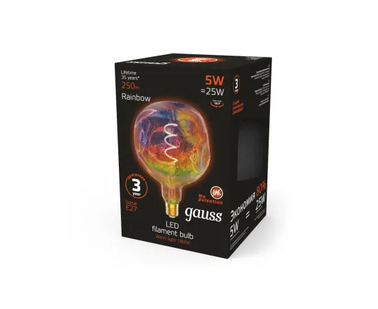 Лампа Gauss Filament G150 5W 250lm 1800К Е27 rainbow LED 1/6
Артикул: 1007802103