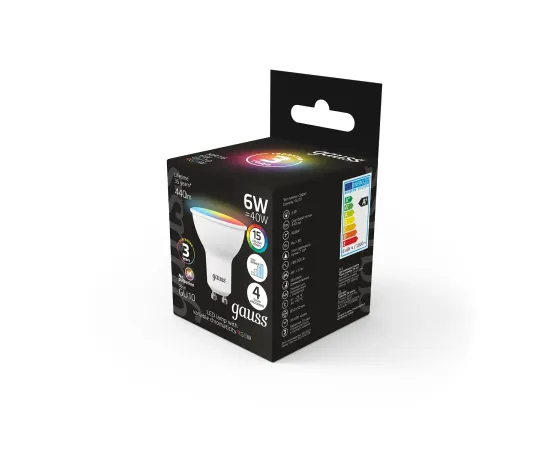 Фото Лампа Gauss MR16 6W GU10 RGBW+димирование LED 1/100 Артикул: 101106406