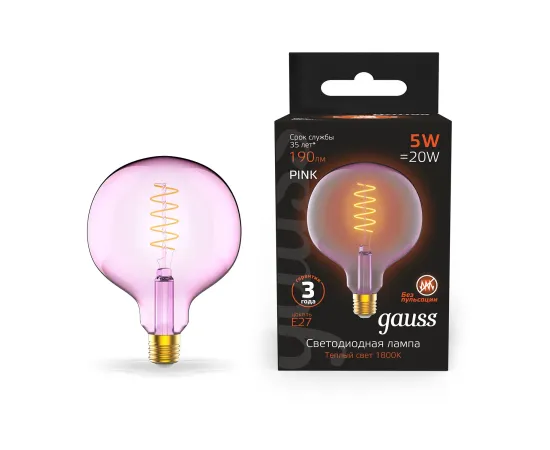 Лампа Gauss Filament G125 5W 190lm 1800К Е27 pink flexible LED 1/10
Артикул: 1011802105