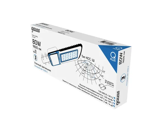 Светильник Уличный Gauss LED Qplus IP65 455*180*49 80W 9600lm 5000K 120-260V КСС "Ш" 1/4
Артикул: 629535380