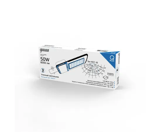 Светильник Уличный Gauss LED Qplus IP65 370*145*45 50W 6000lm 5000K 120-260V КСС "Ш" 1/6
Артикул: 629535350