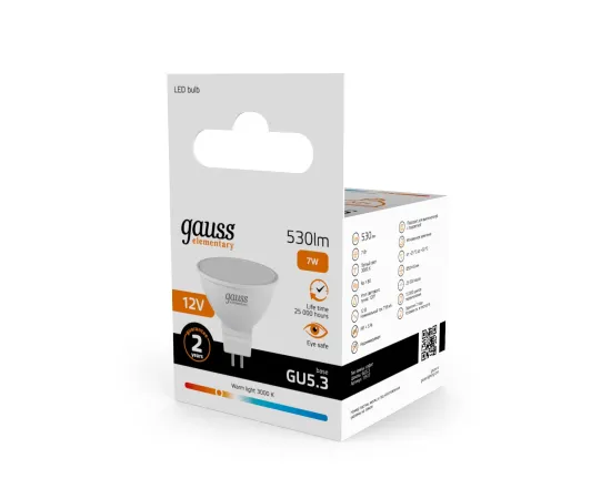 Лампа Gauss Elementary MR16 12V 7W 530lm 3000K GU5.3 LED 1/10/100
Артикул: 11517