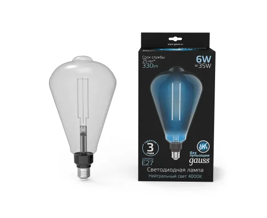 Лампа Gauss Filament ST164 6W 330lm 4000К Е27 gray straight LED 1/6
Артикул: 157802205