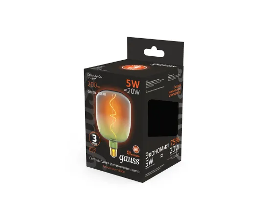 Лампа Gauss Filament V140 5W 200lm 1800К Е27 green-clear flexible LED 1/6
Артикул: 1009802105