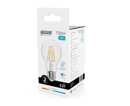 Лампа Gauss Filament Elementary А60 9W 730lm 4100К Е27 LED 1/10/50
Артикул: 22229
