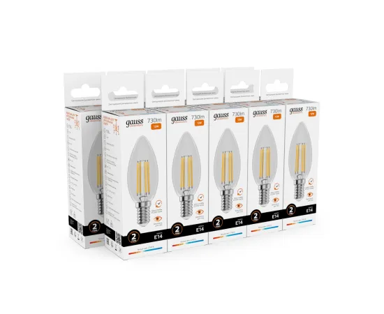 Лампа Gauss Filament Elementary Свеча 12W 730lm 2700К Е14 LED 1/10/100
Артикул: 32112