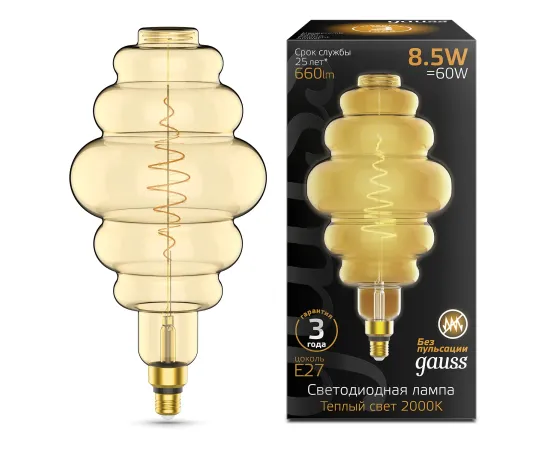 Лампа Gauss Filament Honeycomb 8.5W 660lm 2000К Е27 golden LED 1/2
Артикул: 161802105