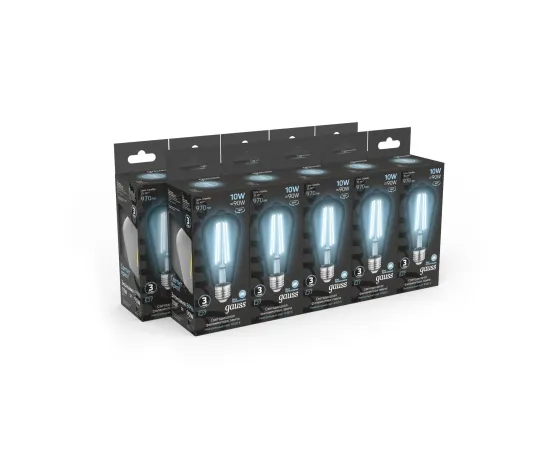 Фото Лампа Gauss Filament ST64 10W 970lm 4100К Е27 LED 1/10/40 Артикул: 157802210