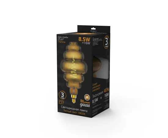 Лампа Gauss Filament Honeycomb 8.5W 165lm 1800К Е27 gray LED 1/2
Артикул: 161802005
