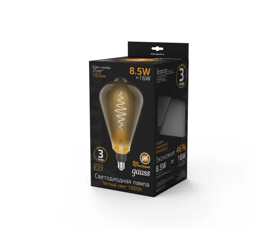 Лампа Gauss Filament ST164 8.5W 165lm 1800К Е27 gray flexible LED 1/6
Артикул: 157802005