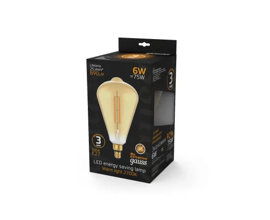 Лампа Gauss Filament ST164 6W 890lm 2700К Е27 golden straight LED 1/6
Артикул: 157802118
