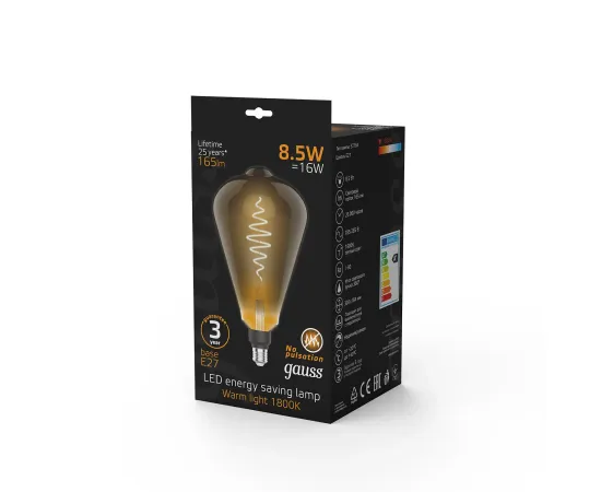 Лампа Gauss Filament ST164 8.5W 165lm 1800К Е27 gray flexible LED 1/6
Артикул: 157802005