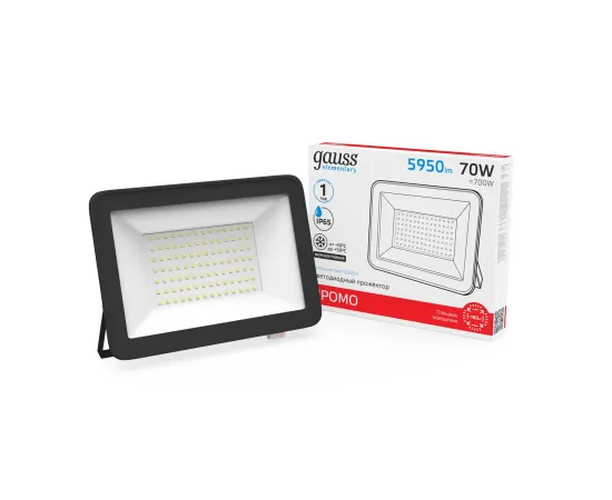 Прожектор светодиодный Gauss Elementary 70W 5950lm IP65 6500К ПРОМО G2 черный 1/16
Артикул: 613100370P