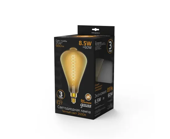Лампа Gauss Filament ST164 8.5W 660lm 2000К Е27 golden flexible LED 1/6
Артикул: 157802105