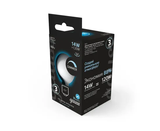Фото Лампа Gauss Filament G200 14W 1170lm 4100К Е27 milky диммируемая LED 1/4 Артикул: 153202214-D