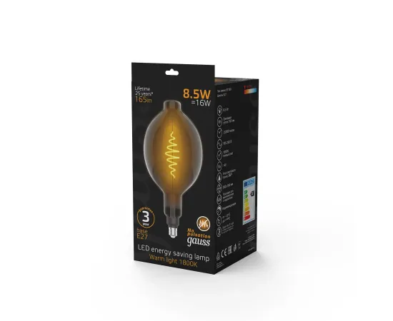 Лампа Gauss Filament BT180 8.5W 165lm 1800К Е27 gray flexible LED 1/2
Артикул: 152802005