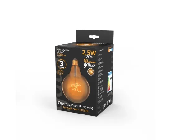 Лампа Gauss Filament G125 2,5W 200lm 2000К Е27 golden OK LED 1/20
Артикул: 176802003 Лампа Gauss Filament G125 2,5W 200lm 2000К Е27 golden OK LED 1/20
Артикул: 176802003