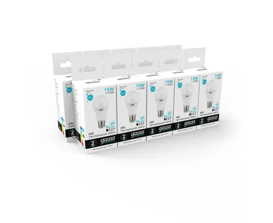 Фото Лампа Gauss Elementary A60 15W 1450lm 4100K E27 LED 1/10/50 Артикул: 23225