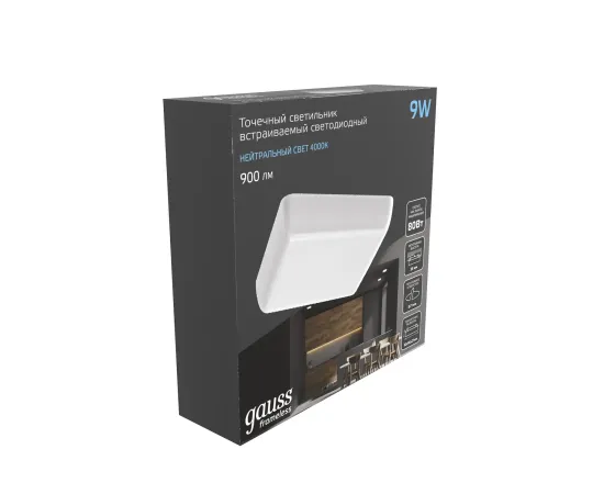 Встраиваемый светильник Gauss Frameless квадрат 9W, 4000K, 1/60
Артикул: 968511209