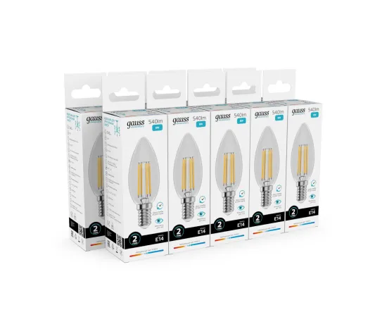 Лампа Gauss Filament Elementary Свеча 8W 540lm 4100К Е14 LED 1/10/100
Артикул: 32128