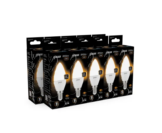 Фото Лампа Gauss Свеча 9.5W 890lm 3000К E14 LED 1/10/100 Артикул: 103101110