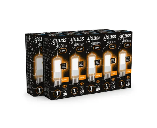 Фото Лампа Gauss G9 AC220-240V 5.5W 480lm 3000K стекло LED 1/10/200 Артикул: 107809105