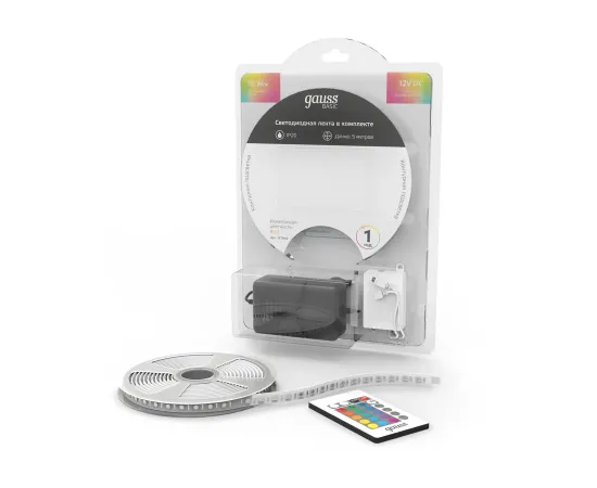 Лента Gauss Basic в комплекте LED 5050/60 12V 10W/m 700lm/m RGB 10mm IP20 5m 1/50, изображение 5 Лента Gauss Basic в комплекте LED 5050/60 12V 10W/m 700lm/m RGB 10mm IP20 5m 1/50, изображение 5