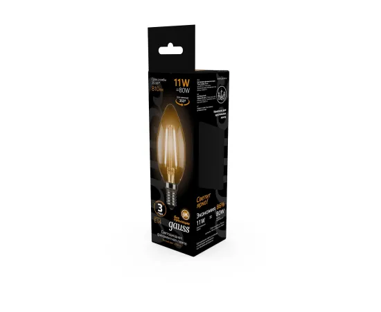 Фото Лампа Gauss Filament Свеча 11W 810lm 2700К Е14 LED 1/10/50 Артикул: 103801111