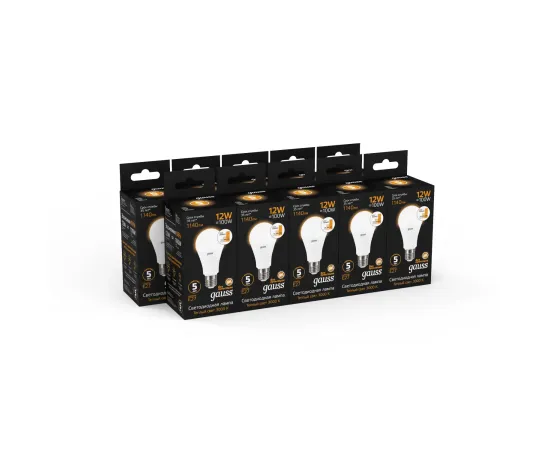 Фото Лампа Gauss A60 12W 1140lm 3000K Е27 шаг. диммирование LED 1/10/50 Артикул: 102502112-S