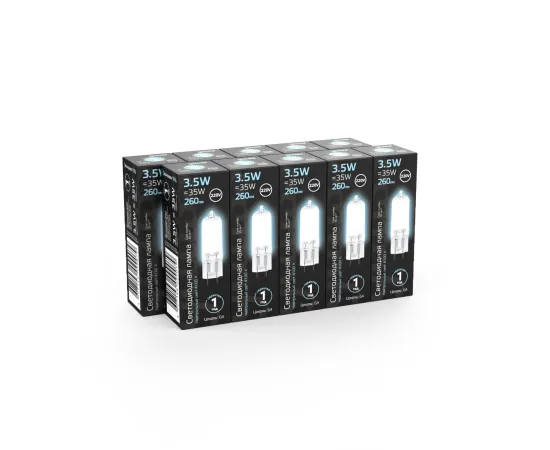 Фото Лампа Gauss G4 AC220-240V 3.5W 260lm 4100K стекло LED 1/10/200 Артикул: 107807203 Фото Лампа Gauss G4 AC220-240V 3.5W 260lm 4100K стекло LED 1/10/200 Артикул: 107807203
