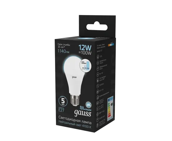 Фото Лампа Gauss A60 12W 1140lm 4100K Е27 шаг. диммирование LED 1/10/50 Артикул: 102502212-S Фото Лампа Gauss A60 12W 1140lm 4100K Е27 шаг. диммирование LED 1/10/50 Артикул: 102502212-S