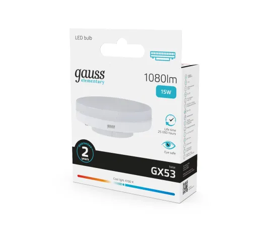 Фото Лампа Gauss Elementary GX53 15W 1080lm 4100K LED 1/10/100 Артикул: 83825