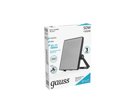 Прожектор Gauss EVO 50W 4500lm 6500K 100-240V IP65 черный LED 1/20, изображение 4