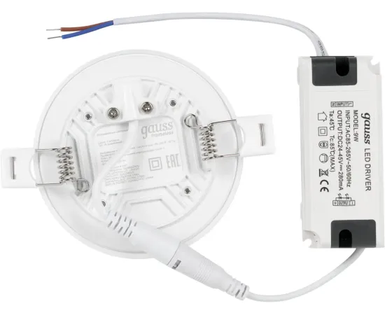 Фото Светильник Gauss Frameless круг 9W 900lm 4000K 85-265V IP20 монтаж Ø71 90*27мм LED 1/5/60 Артикул: 967511209