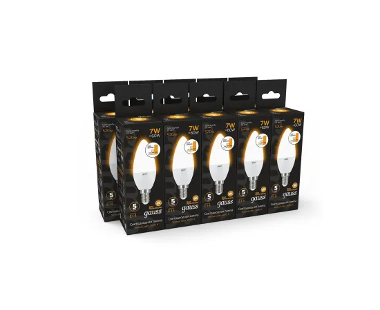 Фото Лампа Gauss Свеча 7W 520lm 3000К E14 шаг. диммирование LED 1/10/100 Артикул: 103101107-S Фото Лампа Gauss Свеча 7W 520lm 3000К E14 шаг. диммирование LED 1/10/100 Артикул: 103101107-S