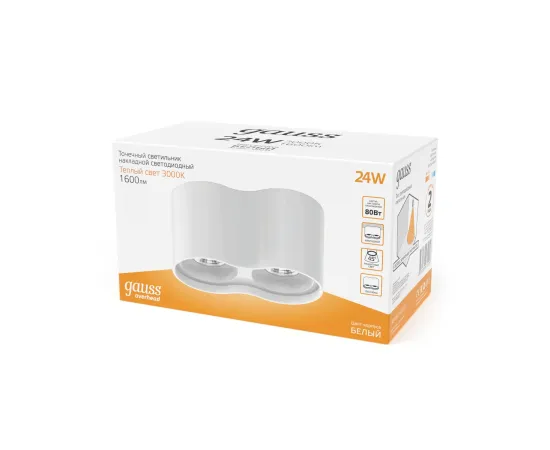Светильник Gauss Overhead накладной цилиндр 24W 1600lm 3000K 170-240V IP20 180*100мм белый LED 1/10, изображение 3