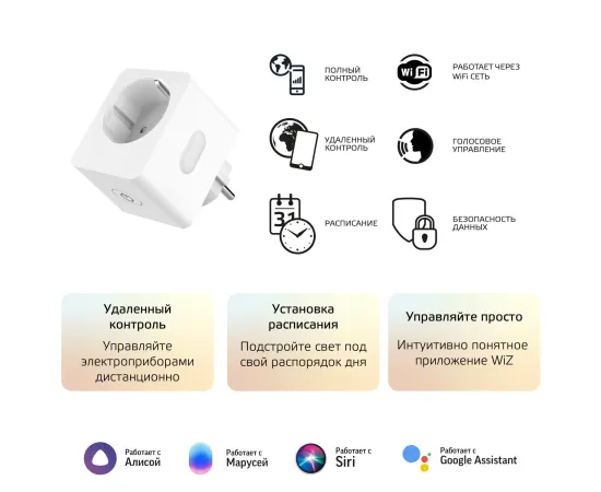 Фото Сетевой переходник (Умная розетка) Gauss Smart Home 2300W 207-253V 10А IP20 c заземлением 1/6 Артикул: 5510122
