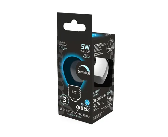 Фото Лампа Gauss Filament Шар 5W 450lm 4100К Е27 диммируемая LED 1/10/50 Артикул: 105802205-D Фото Лампа Gauss Filament Шар 5W 450lm 4100К Е27 диммируемая LED 1/10/50 Артикул: 105802205-D