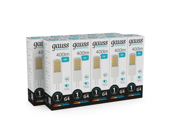 Фото Лампа Gauss Elementary G4 12V 4W 400lm 4100K керамика LED 1/10/200 Артикул: 10724