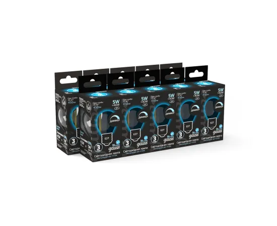 Фото Лампа Gauss Filament Шар 5W 450lm 4100К Е27 диммируемая LED 1/10/50 Артикул: 105802205-D Фото Лампа Gauss Filament Шар 5W 450lm 4100К Е27 диммируемая LED 1/10/50 Артикул: 105802205-D
